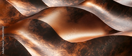 Glossy designer paper with a rich chocolate brown and coppery gradient, featuring a wavy, metallic texture. This luxurious background showcases deep bronze tones photo