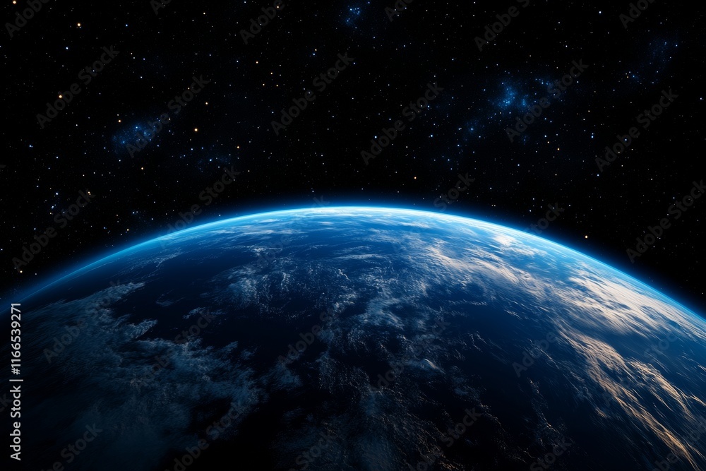 Fototapeta premium Stunning View of Earth from Space with Starry Sky