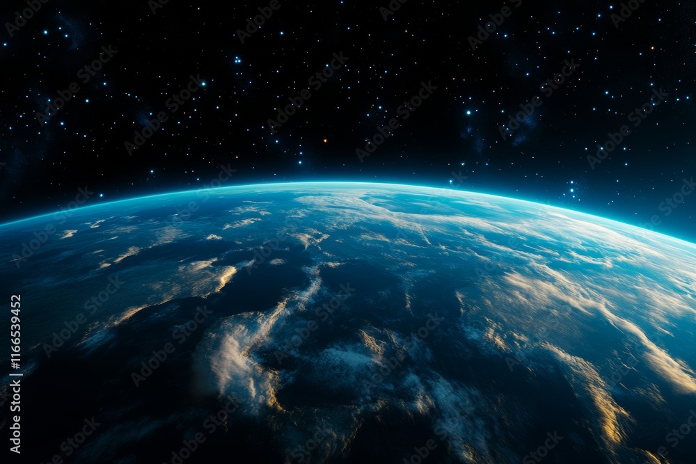 Fototapeta premium Breathtaking View of Earth from Space with Stars in the Background