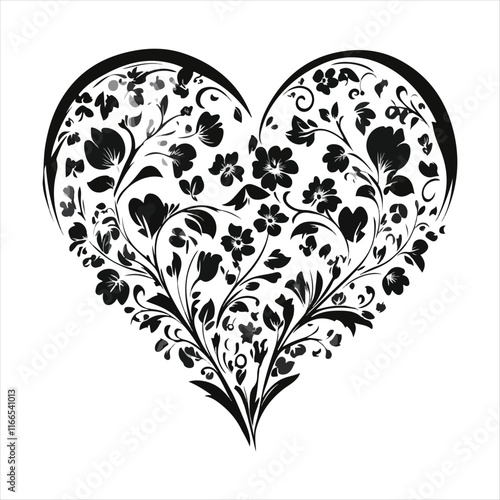 heart with a heart valentine Day vector ,floral, flower, vector, pattern, heart, design, ornament, leaf, decoration, illustration, swirl, element, art, vintage, scroll, love, plant, black, tattoo, orn