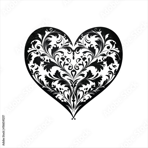 heart with a heart valentine Day vector ,floral, flower, vector, pattern, heart, design, ornament, leaf, decoration, illustration, swirl, element, art, vintage, scroll, love, plant, black, tattoo, orn