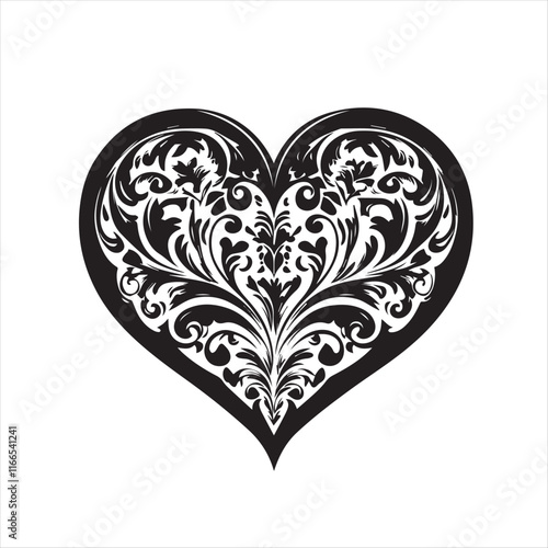 heart with a heart valentine Day vector ,floral, flower, vector, pattern, heart, design, ornament, leaf, decoration, illustration, swirl, element, art, vintage, scroll, love, plant, black, tattoo, orn