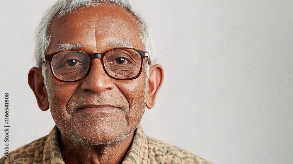 Obraz premium Senior Indian Man with Eyeglasses Smiling in Neutral Portrait Setting