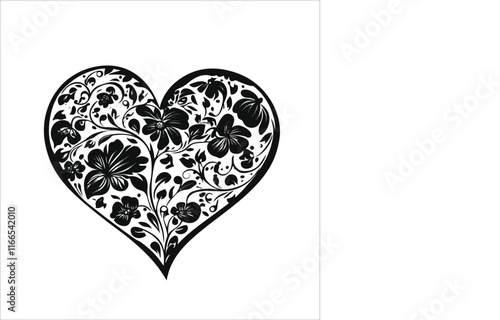 heart with a heart valentine Day vector ,floral, flower, vector, pattern, heart, design, ornament, leaf, decoration, illustration, swirl, element, art, vintage, scroll, love, plant, black, tattoo, orn