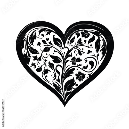 heart with a heart valentine Day vector ,floral, flower, vector, pattern, heart, design, ornament, leaf, decoration, illustration, swirl, element, art, vintage, scroll, love, plant, black, tattoo, orn