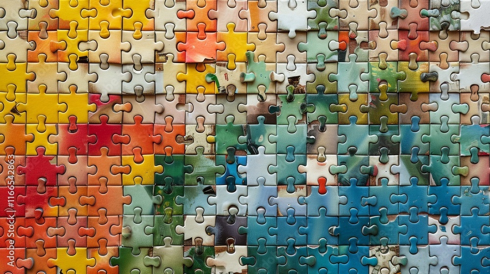 Naklejka premium Arranged and colorful puzzle piece on wall
