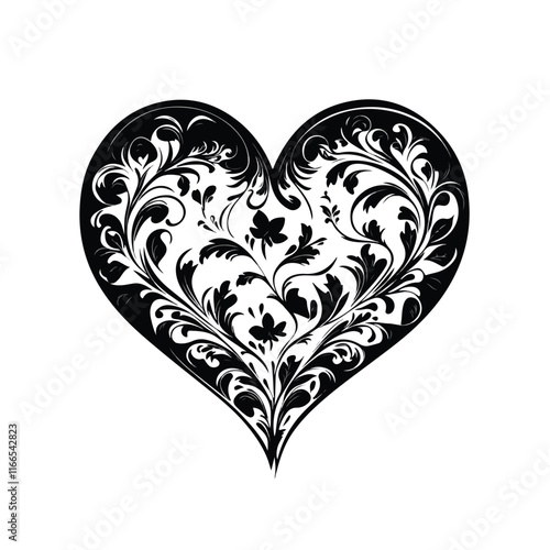 heart with a heart valentine Day vector ,floral, flower, vector, pattern, heart, design, ornament, leaf, decoration, illustration, swirl, element, art, vintage, scroll, love, plant, black, tattoo, orn