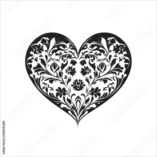 heart with a heart valentine Day vector ,floral, flower, vector, pattern, heart, design, ornament, leaf, decoration, illustration, swirl, element, art, vintage, scroll, love, plant, black, tattoo, orn