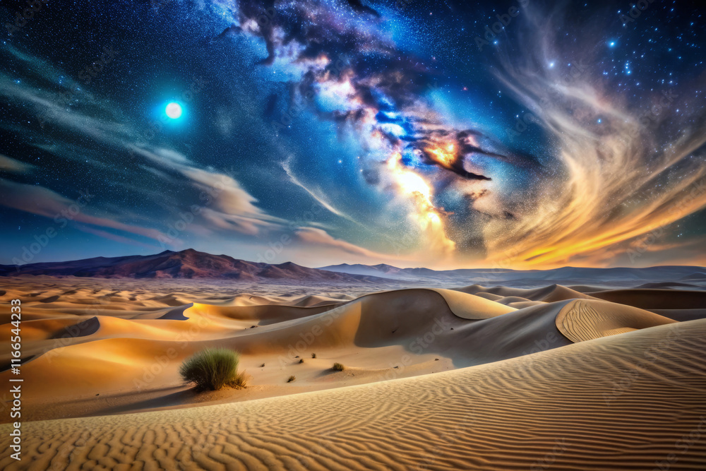 Naklejka premium vast star strewn desert landscape bathed in ethereal glow and beauty