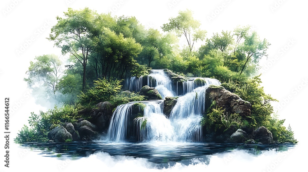 Naklejka premium Cascading waterfalls in lush forest nature scene tranquil view