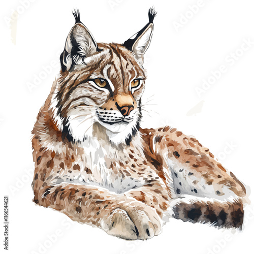 A watercolor vector painting of a lynx, isolated on a white background. Lynx vector.

