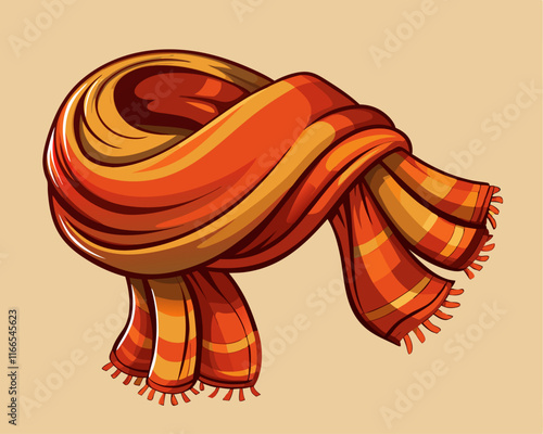 A cozy woolen scarf in shades of burnt orange, draped on a warm cream-colored background