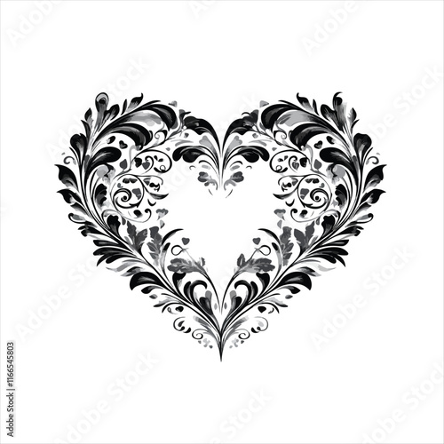 heart with a heart valentine Day vector ,floral, flower, vector, pattern, heart, design, ornament, leaf, decoration, illustration, swirl, element, art, vintage, scroll, love, plant, black, tattoo, orn