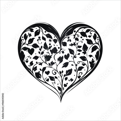 heart with a heart valentine Day vector ,floral, flower, vector, pattern, heart, design, ornament, leaf, decoration, illustration, swirl, element, art, vintage, scroll, love, plant, black, tattoo, orn