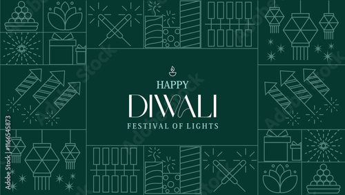 Happy Diwali doodle drawing on green color vector artwork for deepawali celebration doodle background for light festival of India, for greeting, web banner, gift warping paper print use
