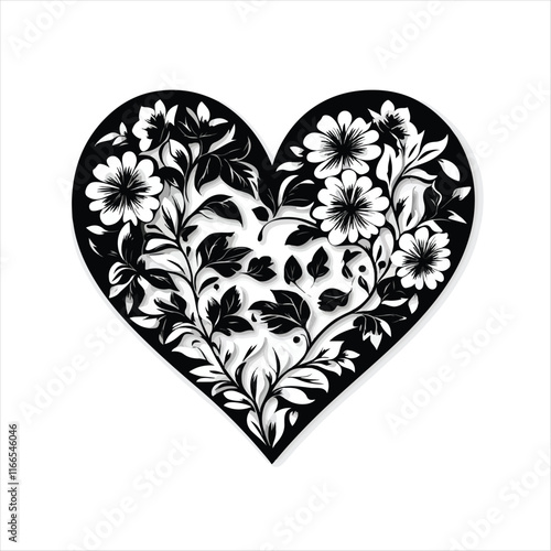 heart with a heart valentine Day vector ,floral, flower, vector, pattern, heart, design, ornament, leaf, decoration, illustration, swirl, element, art, vintage, scroll, love, plant, black, tattoo, orn