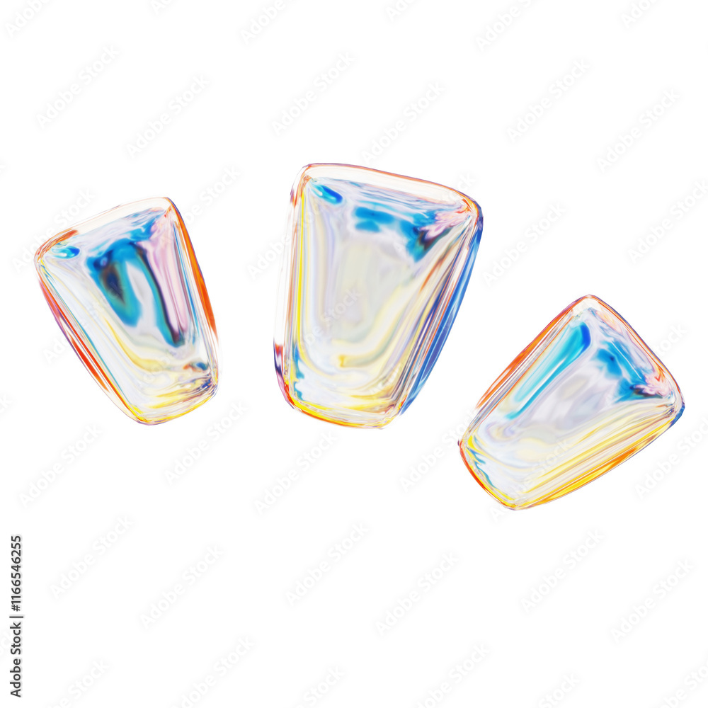 Exclamation cartoon. 3D shiny colorful gradient chrome Y2K futuristic shape, symbol, abstract elements with glossy silver metallic and reflective glass aesthetic design. Exclamation cartoon. 3D shiny colorful gradient chrome Y2K futuristic shape, symbol, abstract elements with glossy silver metallic and reflective glass aesthetic design.