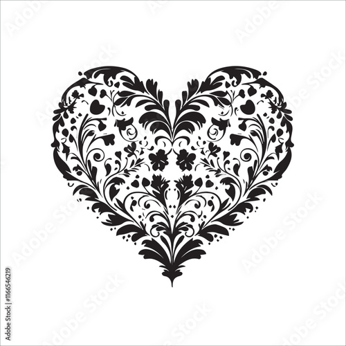 heart with a heart valentine Day vector ,floral, flower, vector, pattern, heart, design, ornament, leaf, decoration, illustration, swirl, element, art, vintage, scroll, love, plant, black, tattoo, orn