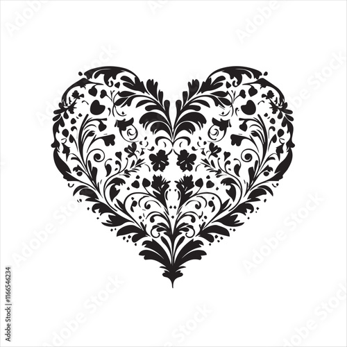 heart with a heart valentine Day vector ,floral, flower, vector, pattern, heart, design, ornament, leaf, decoration, illustration, swirl, element, art, vintage, scroll, love, plant, black, tattoo, orn