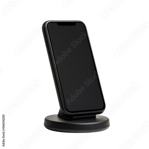 Sleek Black Smartphone on Wireless Charging Mount