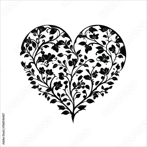 heart with a heart valentine Day vector ,floral, flower, vector, pattern, heart, design, ornament, leaf, decoration, illustration, swirl, element, art, vintage, scroll, love, plant, black, tattoo, orn