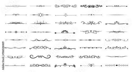 dividers doodle set. Wedding decorative elements. Divider ornament, borders, vintage line separators. Hand drawn vector illustration isolated on white background