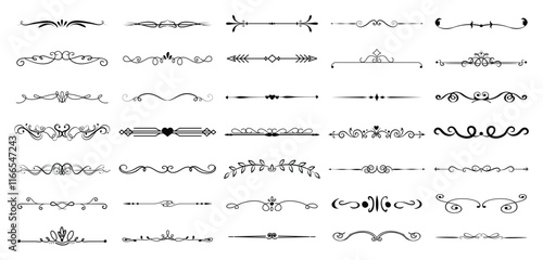 dividers doodle set. Wedding decorative elements. Divider ornament, borders, vintage line separators. Hand drawn vector illustration isolated on white background