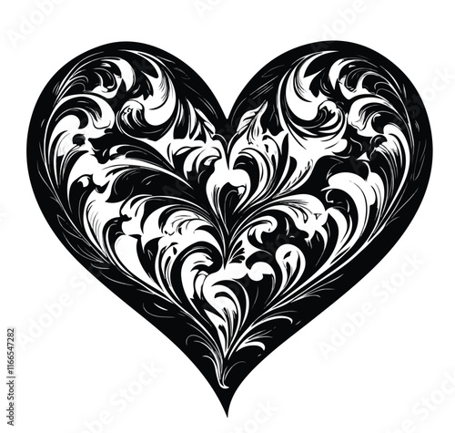 heart with a heart valentine Day vector ,floral, flower, vector, pattern, heart, design, ornament, leaf, decoration, illustration, swirl, element, art, vintage, scroll, love, plant, black, tattoo, orn