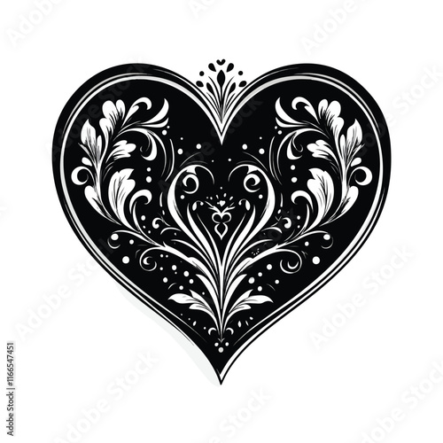 heart with a heart valentine Day vector ,floral, flower, vector, pattern, heart, design, ornament, leaf, decoration, illustration, swirl, element, art, vintage, scroll, love, plant, black, tattoo, orn