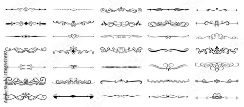 dividers doodle set. Wedding decorative elements. Divider ornament, borders, vintage line separators. Hand drawn vector illustration isolated on white background
