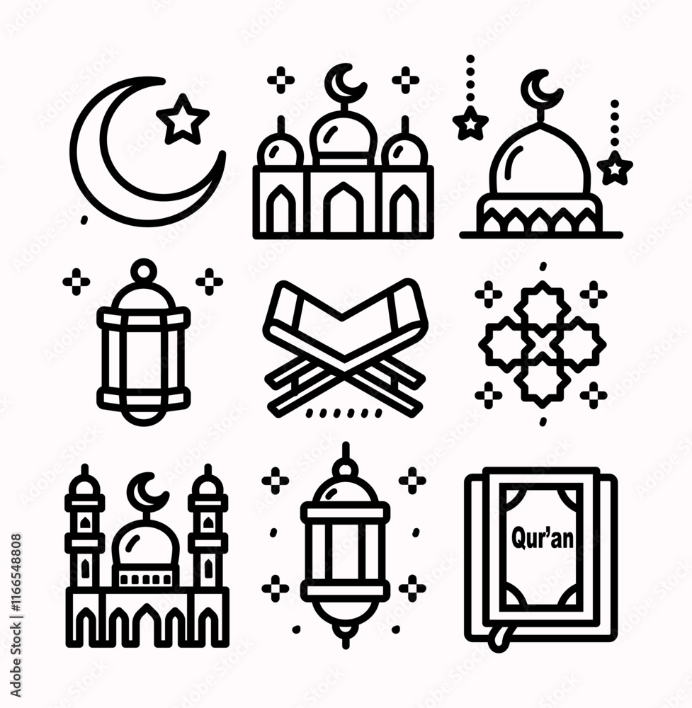 Fototapeta premium Islamic cute icon line art design