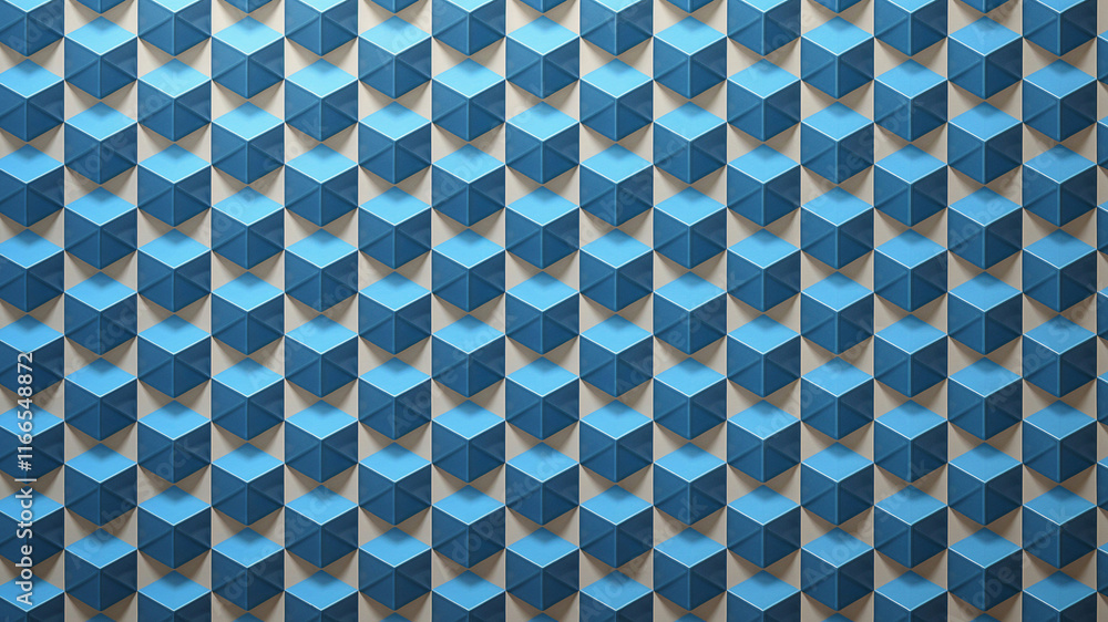 Fototapeta premium Repeating blue cubes form a textured geometric pattern.