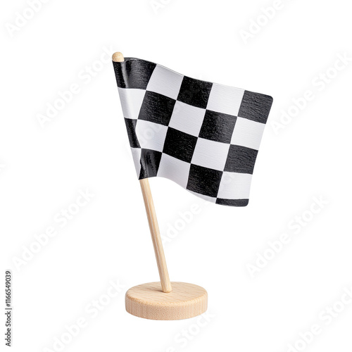 Checkered Racing Flag on Wooden Base Display photo