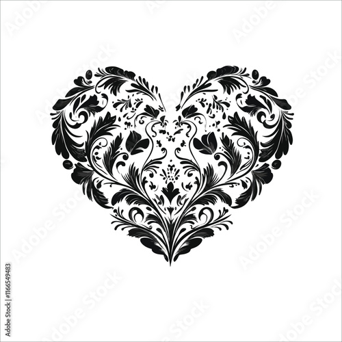 heart with a heart valentine Day vector ,floral, flower, vector, pattern, heart, design, ornament, leaf, decoration, illustration, swirl, element, art, vintage, scroll, love, plant, black, tattoo, orn