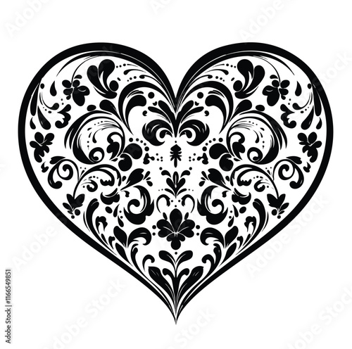 heart with a heart valentine Day vector ,floral, flower, vector, pattern, heart, design, ornament, leaf, decoration, illustration, swirl, element, art, vintage, scroll, love, plant, black, tattoo, orn