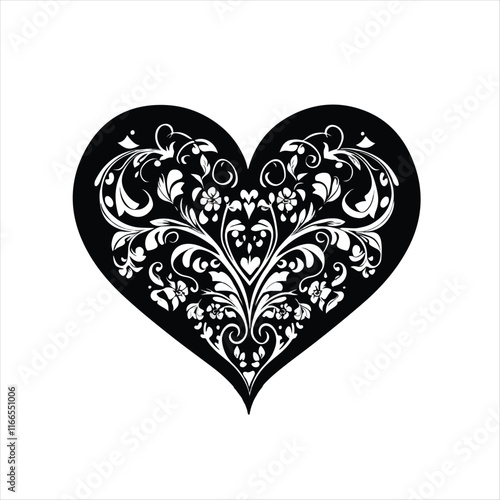 heart with a heart valentine Day vector ,floral, flower, vector, pattern, heart, design, ornament, leaf, decoration, illustration, swirl, element, art, vintage, scroll, love, plant, black, tattoo, orn
