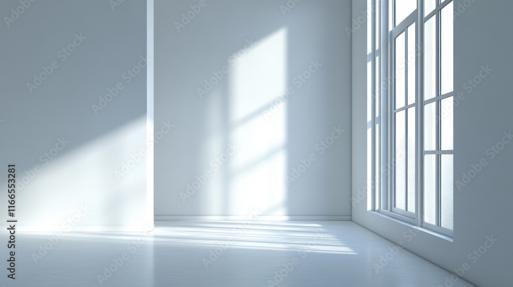 Sunlit empty room corner with large window. Sunlit empty room corner with large window.