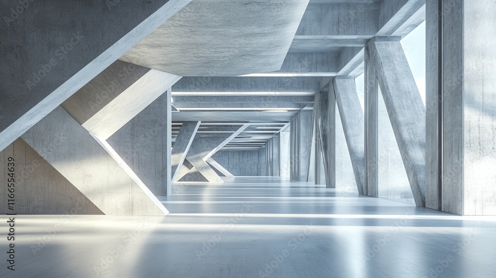 Obraz premium Modern concrete architectural corridor with sunlight.
