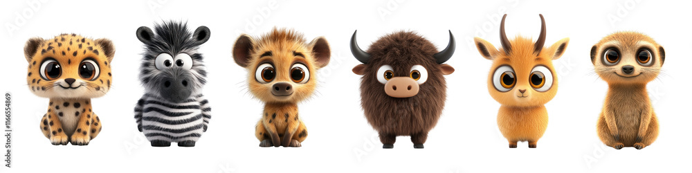 Fototapeta premium PNG Adorable cartoon animal characters, element set on transparent background