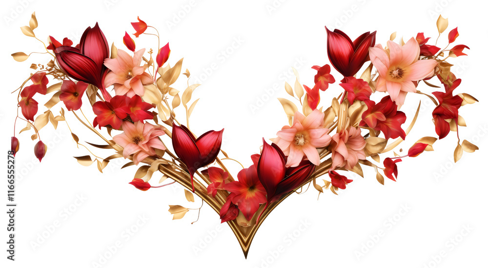 Elegant Floral Heart Wreath Red and Gold Digital Clipart for Weddings, Invitations, and Crafts Elegant Floral Heart Wreath Red and Gold Digital Clipart for Weddings, Invitations, and Crafts