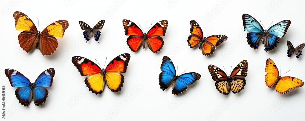 Fototapeta premium Colorful Butterflies Arranged on White Background