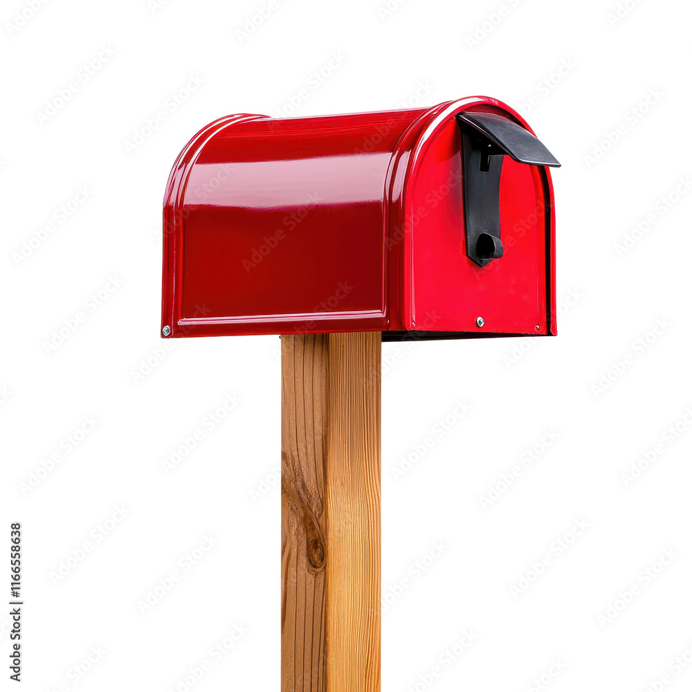 Bright Red Mailbox on Wooden Post Bright Red Mailbox on Wooden Post