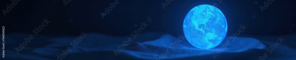 Glowing blue orb suspended in mid-air over dark fabric, orb, abstract Glowing blue orb suspended in mid-air over dark fabric, orb, abstract