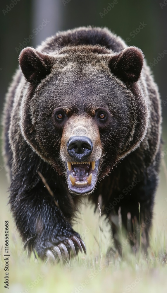 A close-up of a bear approaching, displaying its powerful presence in a natural setting. A close-up of a bear approaching, displaying its powerful presence in a natural setting.