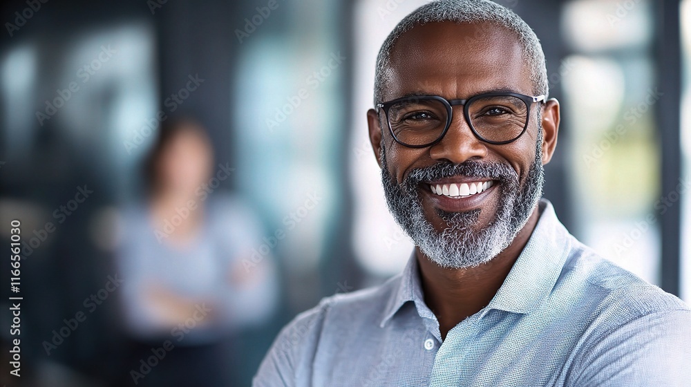 Confident Smiling Businessman in Modern Office Setting Confident Smiling Businessman in Modern Office Setting