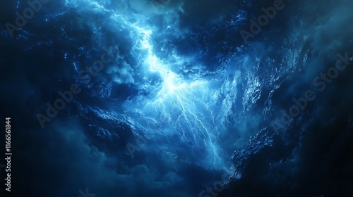 Blue lightning on dark background, computer generated abstract background