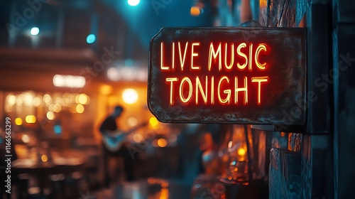Obraz na płótnie Sign that reads “LIVE BAND TONIGHT” - concert venue - acoustic - cover charge - music - bar - pub - musical entertainment - guitars - drums w salonie