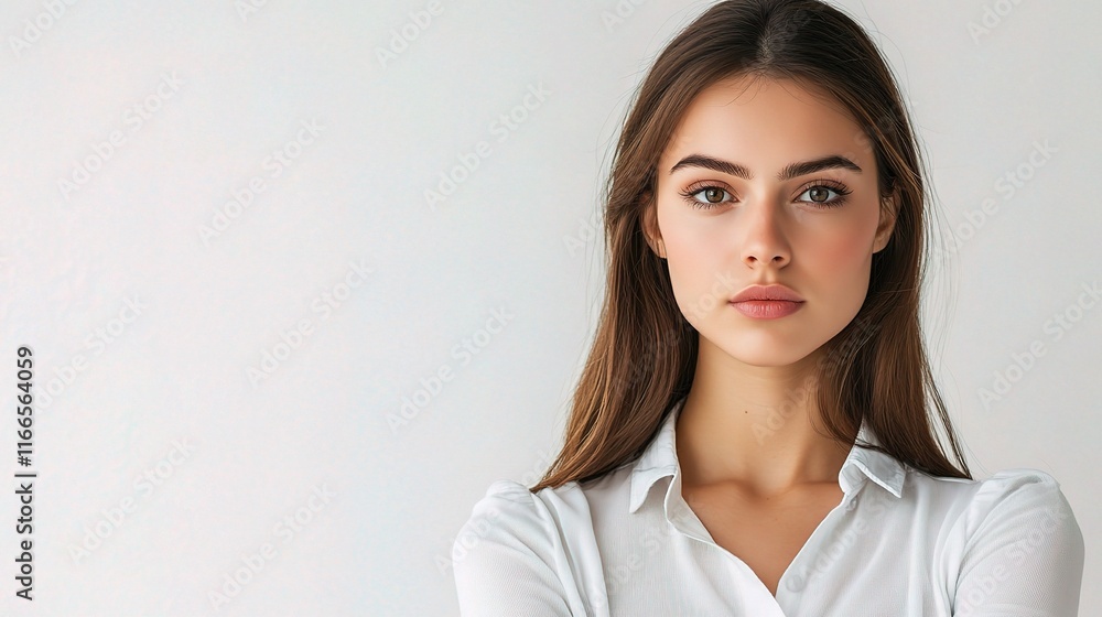 Serious Young Woman with Professional Look Against Light Background Serious Young Woman with Professional Look Against Light Background