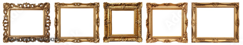 PNG Elegant ornate gold frames display, element set on transparent background