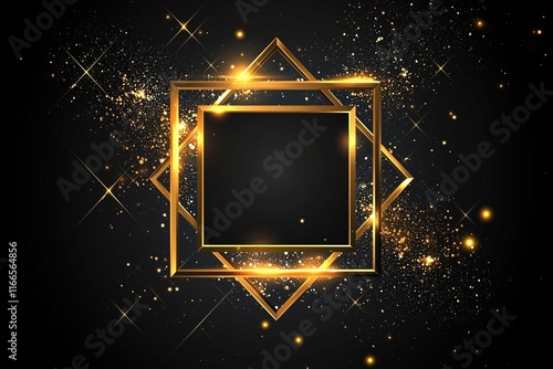 Gold frame on black, abstract with light effects.